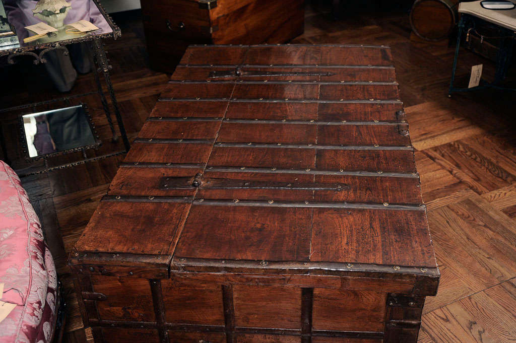 Oversize Teak & Iron Strapwork Trunk, India, circa 1860 3