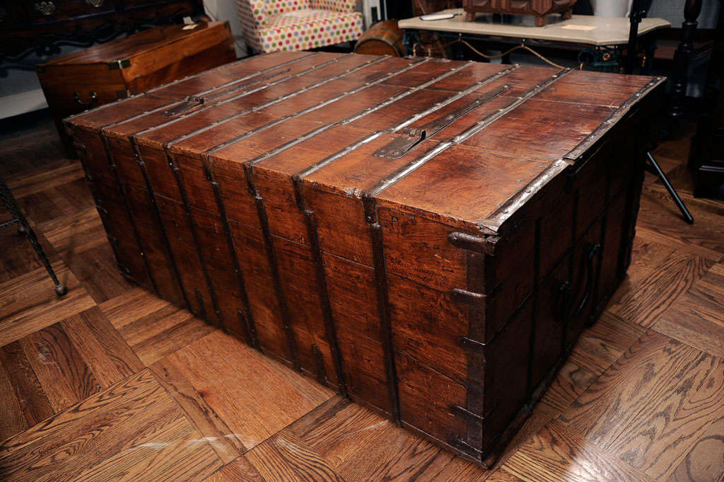 Oversize Teak & Iron Strapwork Trunk, India, circa 1860 6
