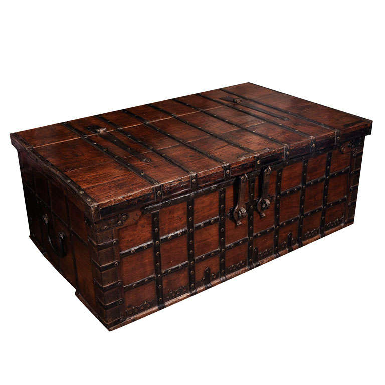 Oversize Teak & Iron Strapwork Trunk, India, circa 1860