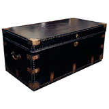 Antique Black Leather Camphor Trunk, Anglo Indian, circa 1850