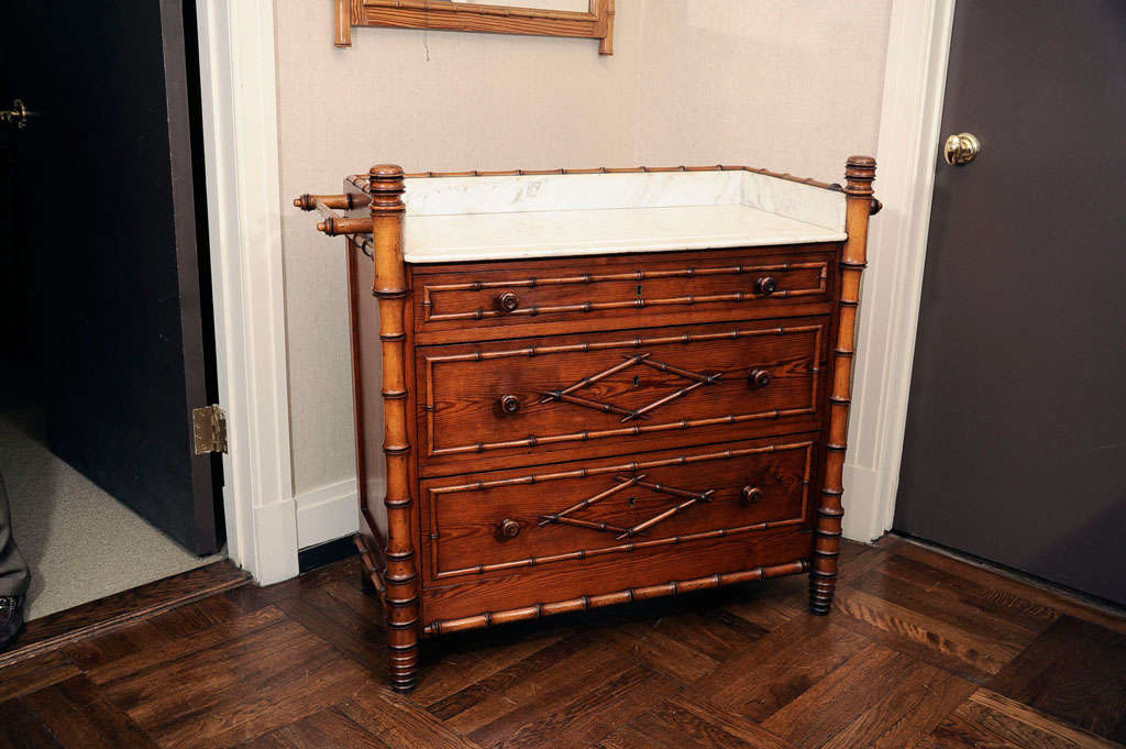 Pitch Pine and Marble Chest of Drawers, France, Late 19th Century