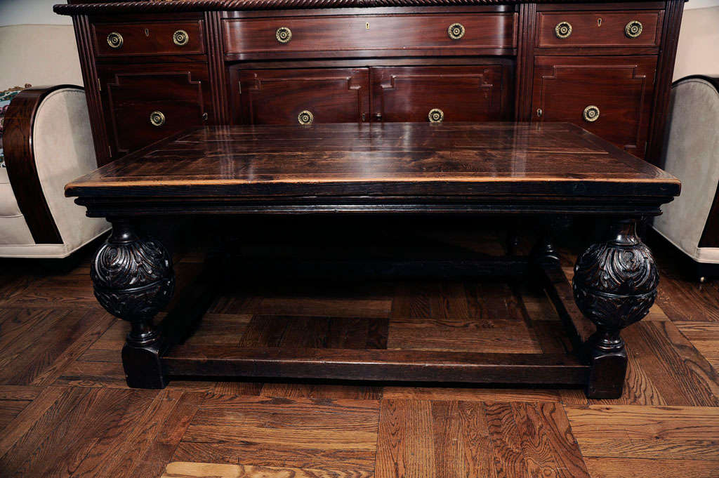 English Elizabethan Revival Carved Oak Coffee Table, England, 19th Century