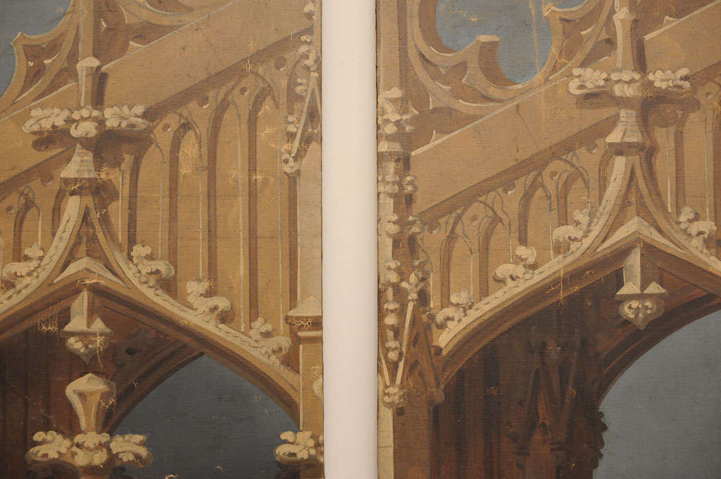 19th Century English Oil on Canvas Theater Panels 1