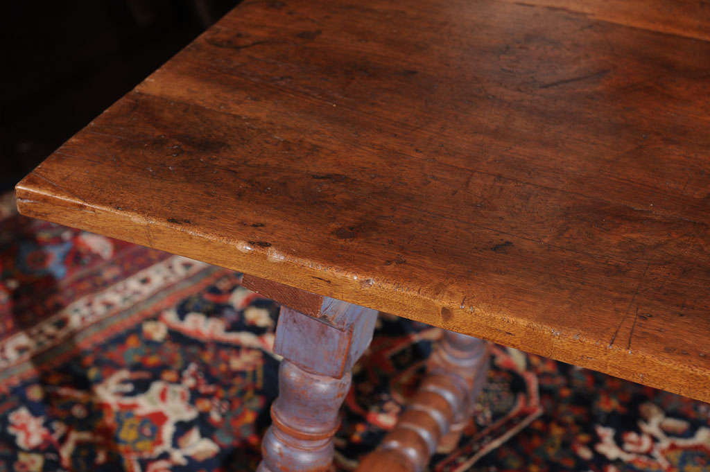 Spanish Trestle Table with Painted Bobbin Turned Legs For Sale 1