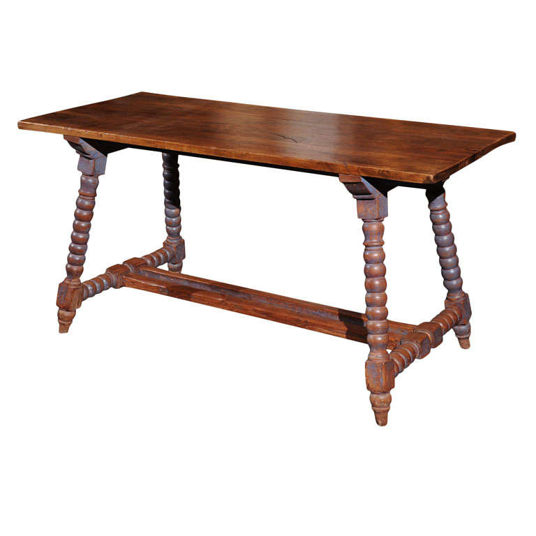 Spanish Trestle Table with Painted Bobbin Turned Legs For Sale