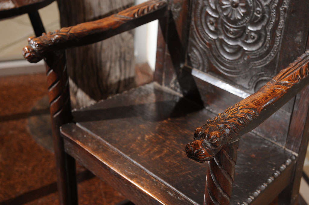 Carved Oak Gothic Revival Armchair 3