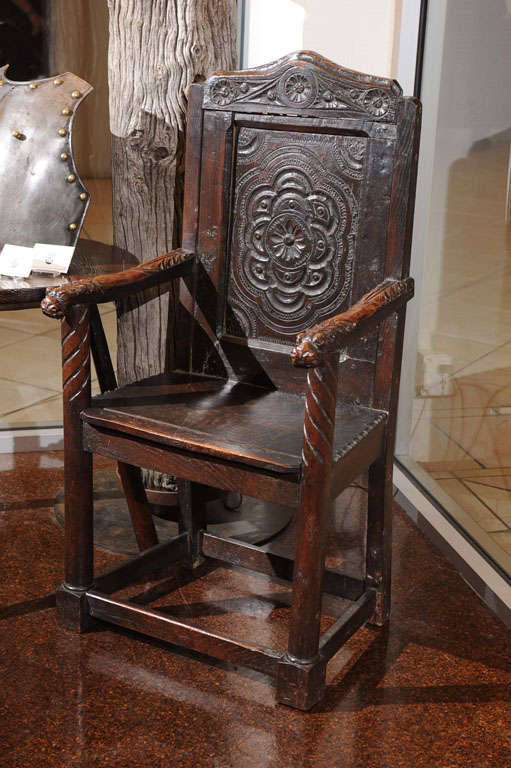 Carved Oak Gothic Revival Armchair, English circa 1880