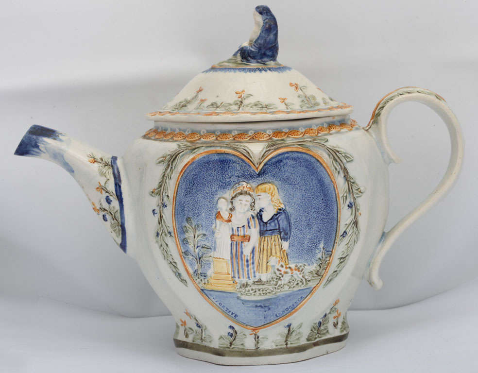 Pottery Rare Prattware Sportive Innocence Teapot