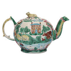 Antique A Rare English Enameled  Saltglaze "Landskip" Teapot