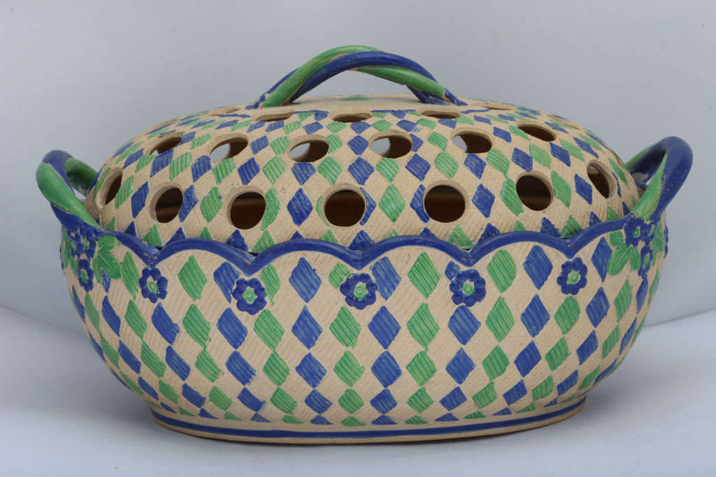 A Rare Spode Enameled Caneware Potpouri