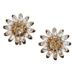 Pair of Crystal and Gold Plated Flower Sconces