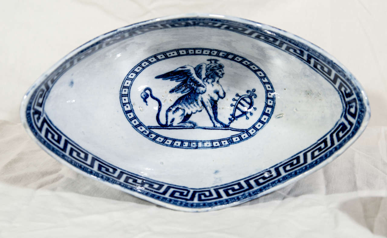 Blue and White Staffordshire Neoclassical Tureen w/ Greek Key 1