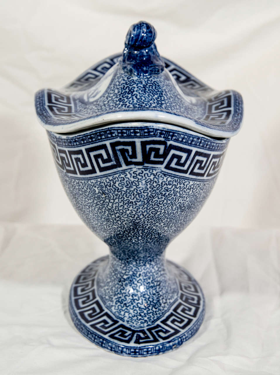 Blue and White Staffordshire Neoclassical Tureen w/ Greek Key 3