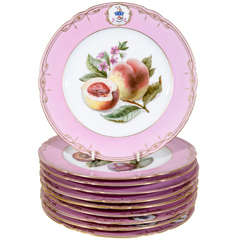 A Set of a Dozen French Old Paris Armorial Dessert Plates with Fruit