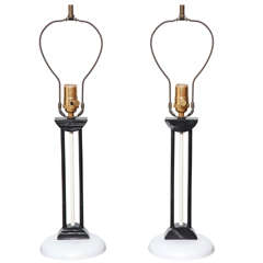 Pair of 1940s, Late Art Deco Style, White and Black Table Lamps 10