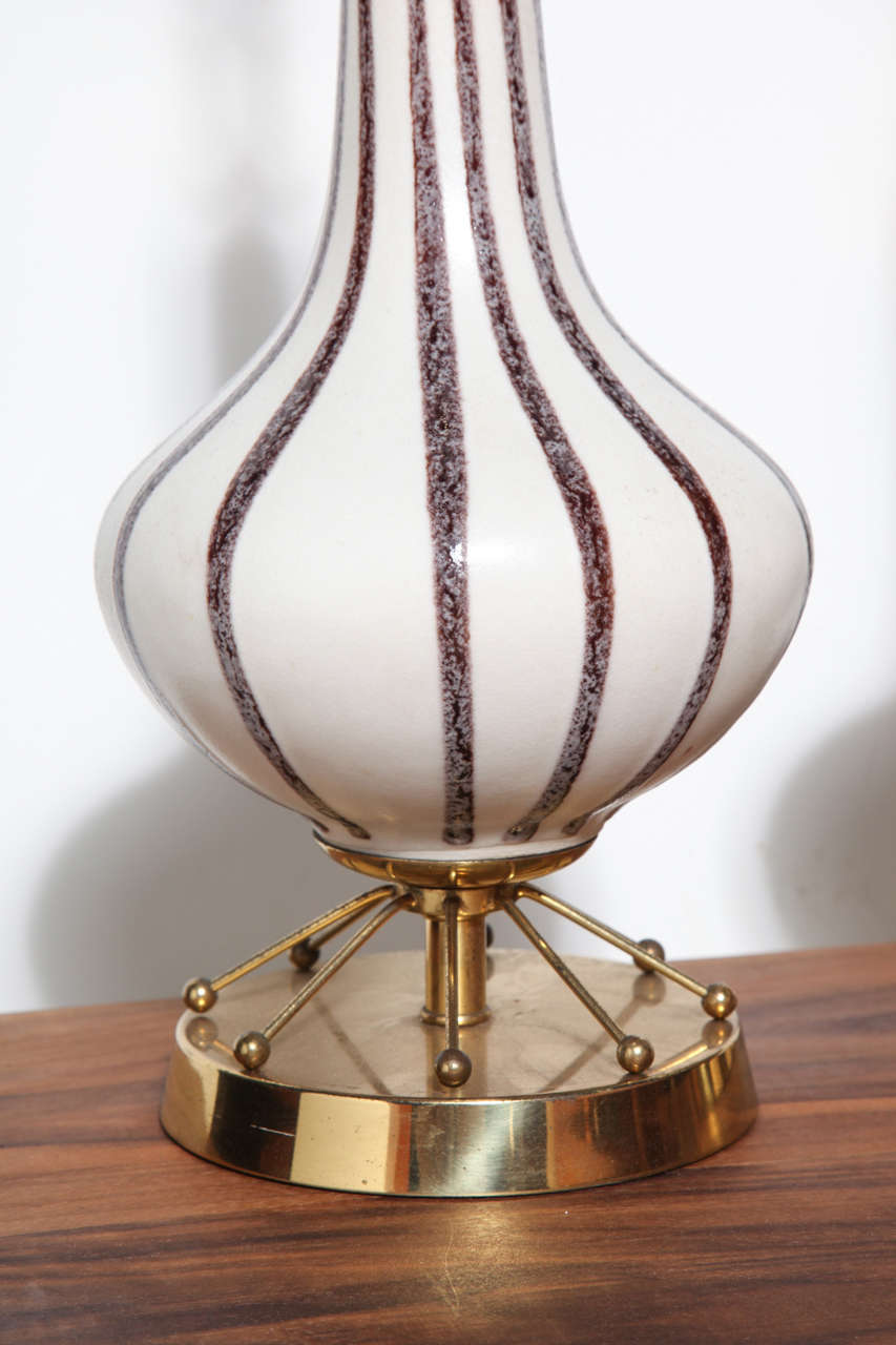 Pair of Rembrandt Lamp Co. Painted Ceramic, Brass & Glass Shade Table Lamps  In Good Condition In Bainbridge, NY