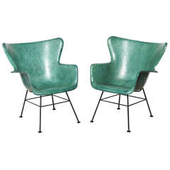 pair of Green Lawrence Peabody for Selig Shell Arm Chairs