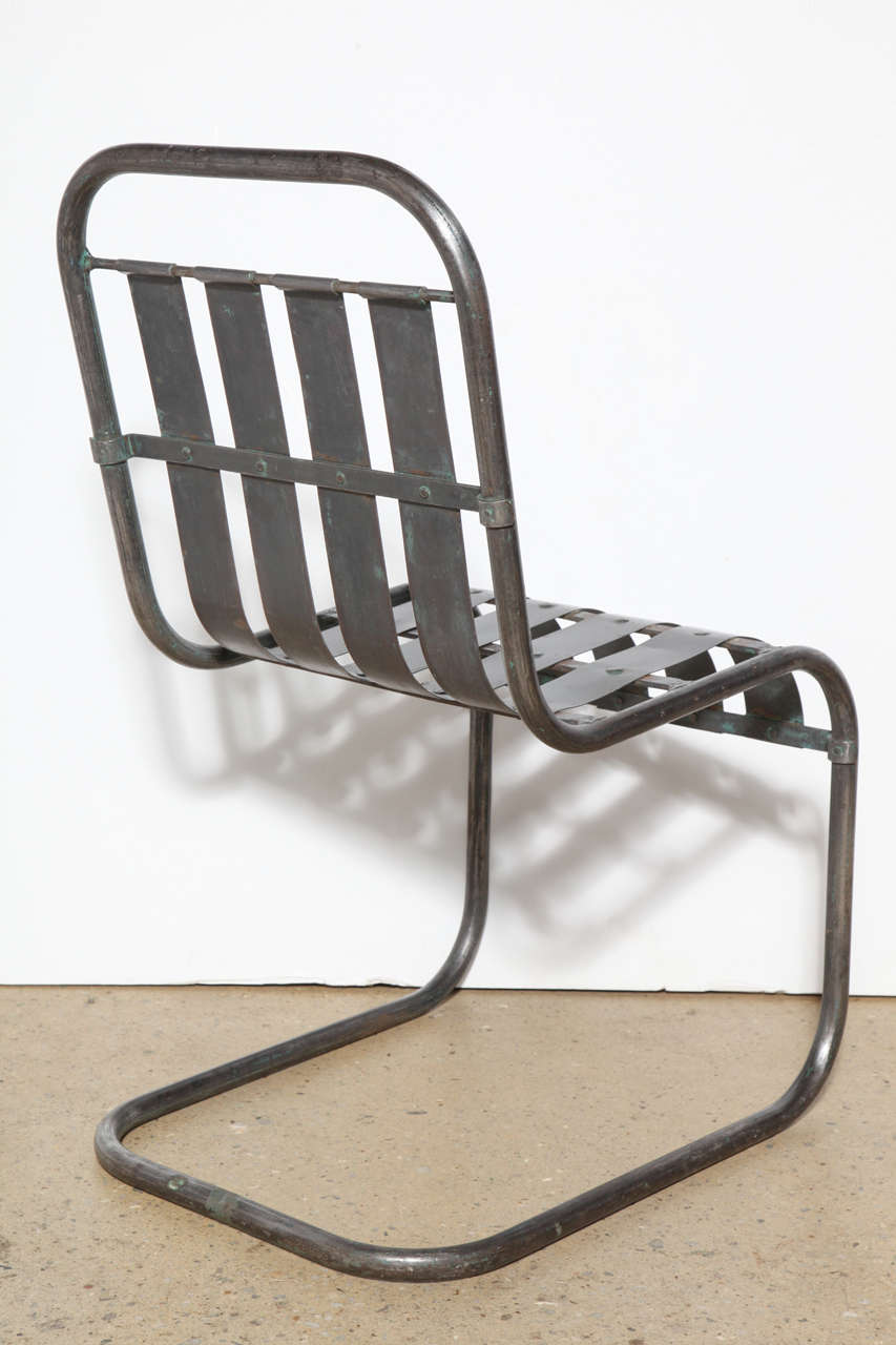 American Set of Four Art Deco Steel Spring Rocker Side Chairs, circa 1930