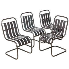 Set of Four Art Deco Era Steel Spring Side Chairs, Circa 1930 11
