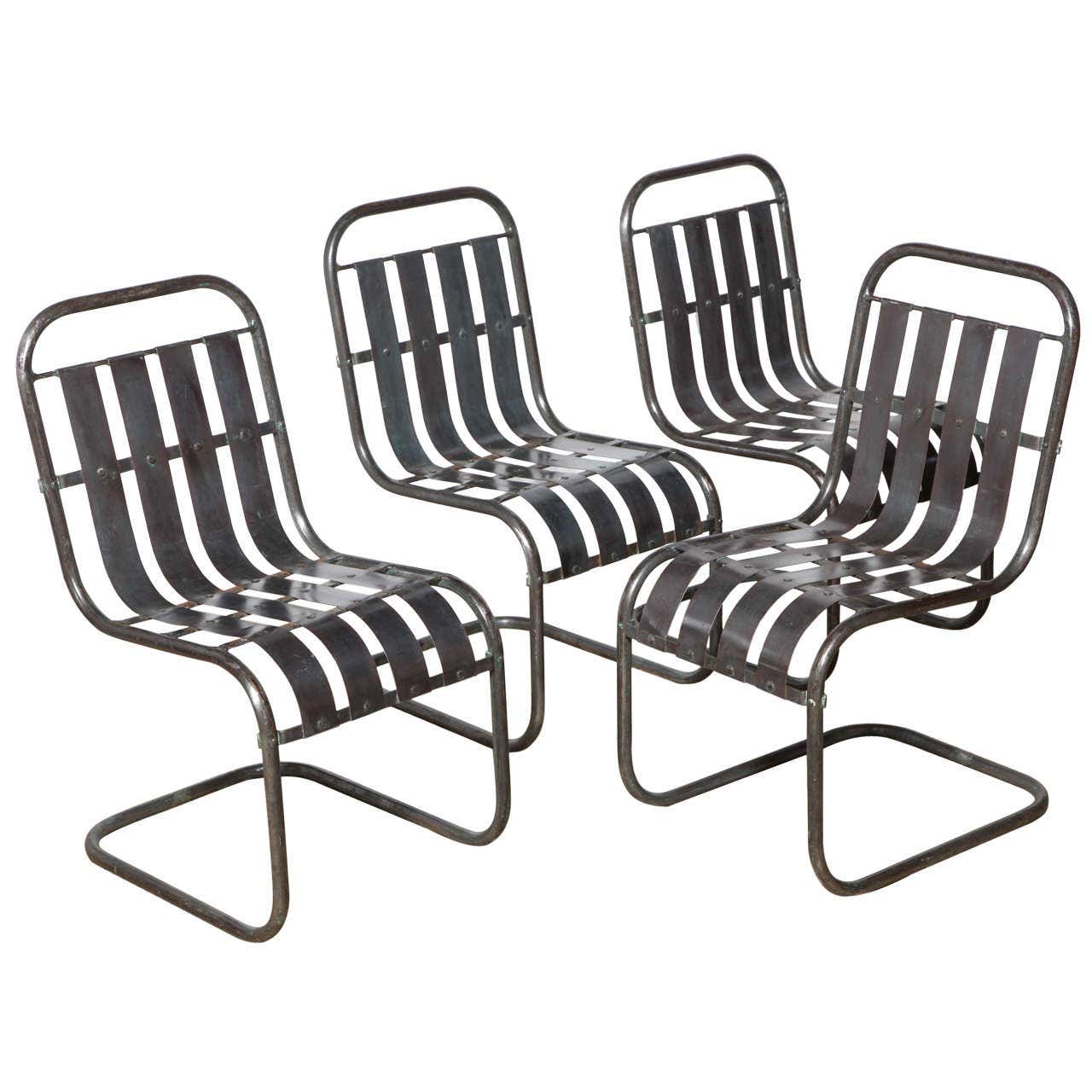 Set of Four Art Deco Steel Spring Rocker Side Chairs, circa 1930 at ...