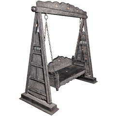 Rare Indian Carved Wood Temple Swing.