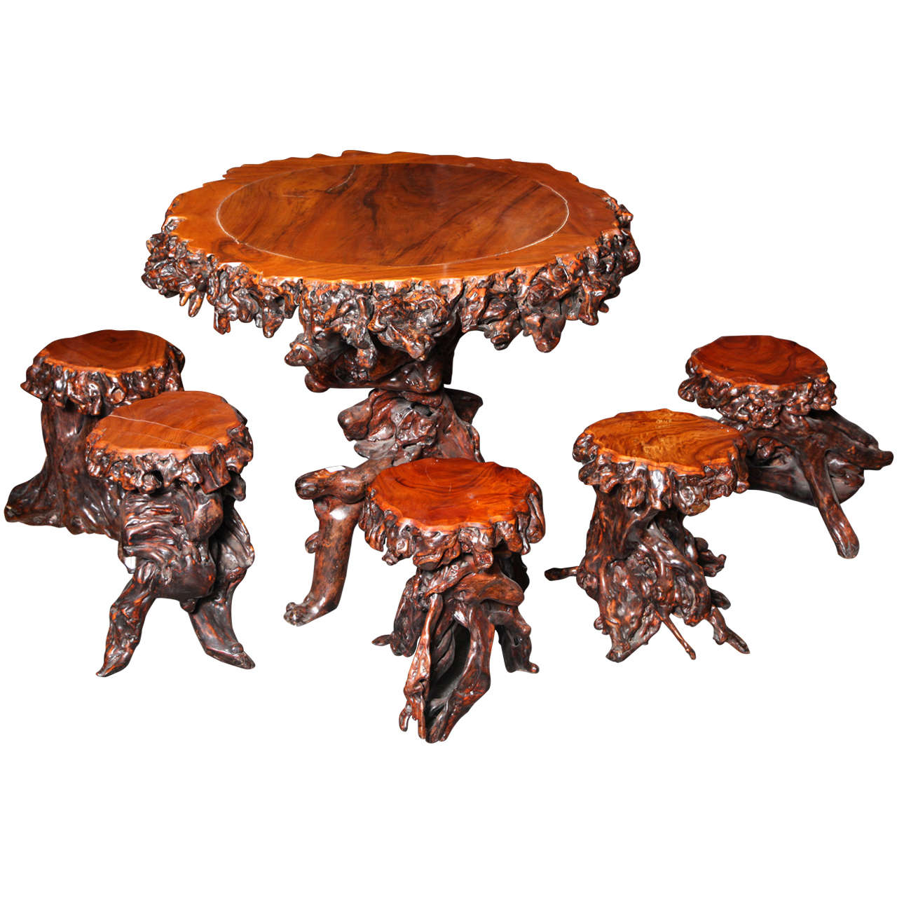 Vintage Chinese Unusual Root Table with Seating