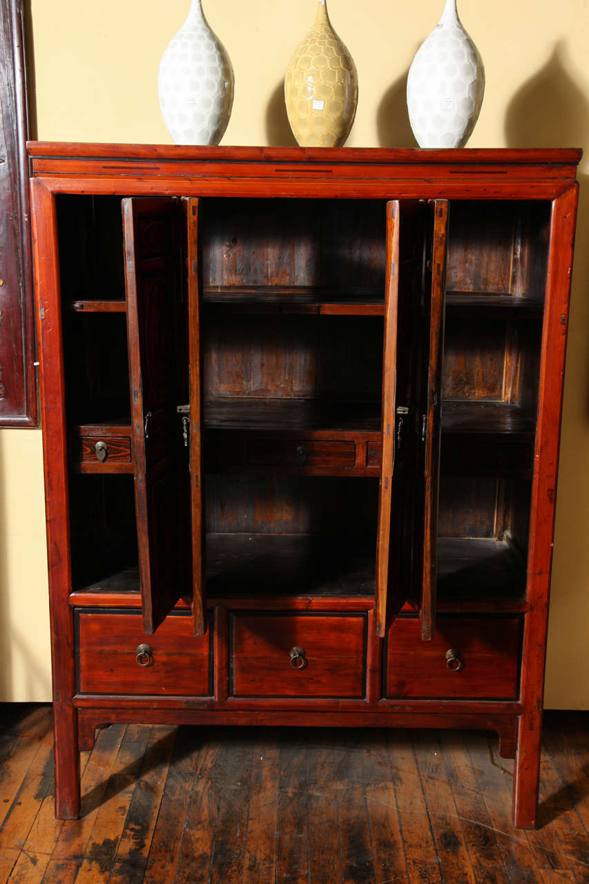 Chinese Turn of the Century Lacquered Four-Door Cabinet with Painted Motifs 2