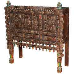 Vintage Folk Art Gujerati Shesham Wood Three-Door Cabinet with Colorful Accents 10
