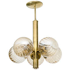 Amber Swirl Glass Globe and Brass Chandelier
