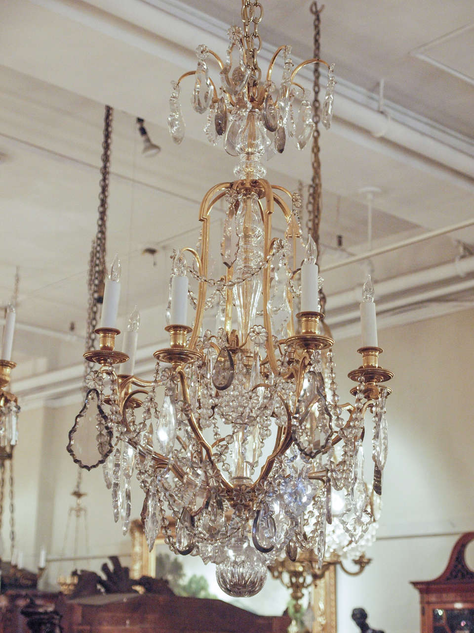 Antique exceptional quality baccarat and ormolu chandelier.