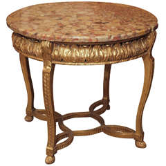 Antique French Louis XVI Mottled Marble Gold Leaf Center Table circa 1860