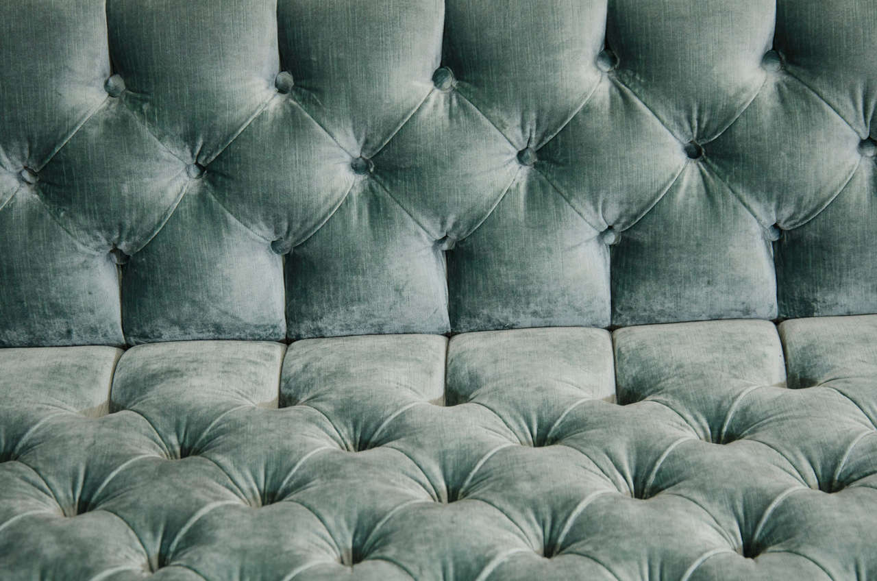 Hollywood Regency Modern Tufted Velvet Tuxedo Sofa For Sale