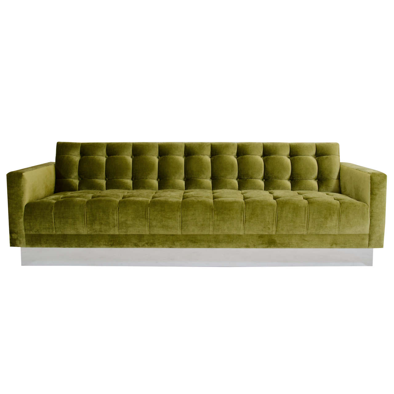Deeply Tufted Floating Velvet Sofa For Sale