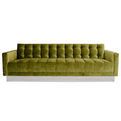 Deeply Tufted Floating Velvet Sofa