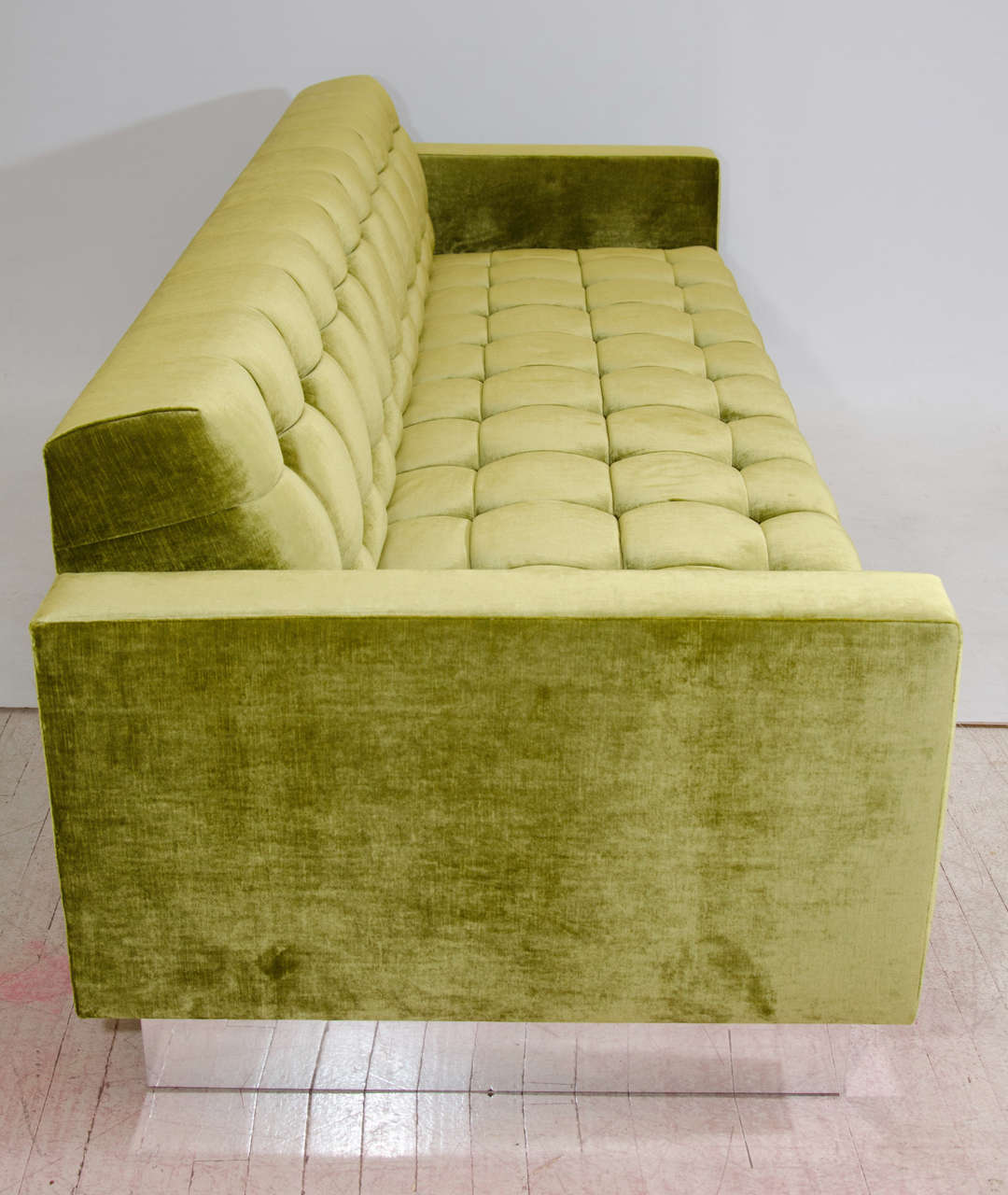 American Deeply Tufted Floating Velvet Sofa For Sale