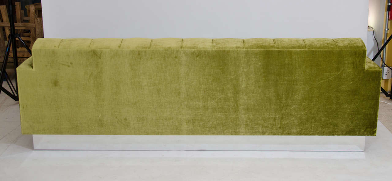 Contemporary Deeply Tufted Floating Velvet Sofa For Sale