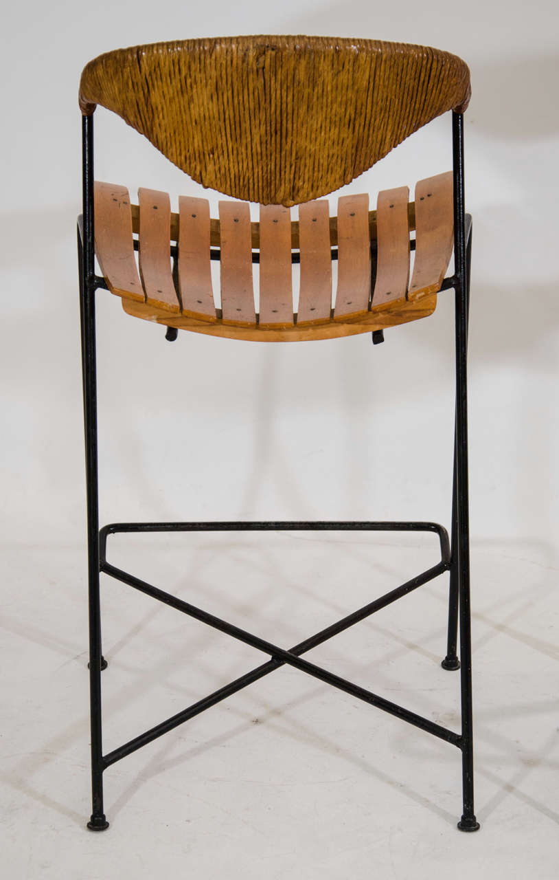 Walnut Pair of Arthur Umanoff Counter Height Bar Stools