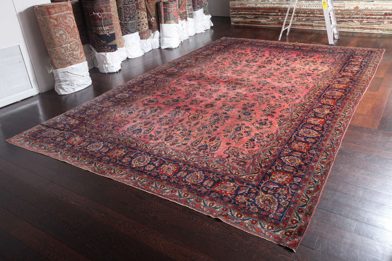 This 19th century Persian Kashan carpet with Afshan design was completed in kork wool, circa 1890. Kork wool, used only in weaves of particular fineness, is wool of exceptional quality taken from the neck of the lamb. Its extremely high lanolin