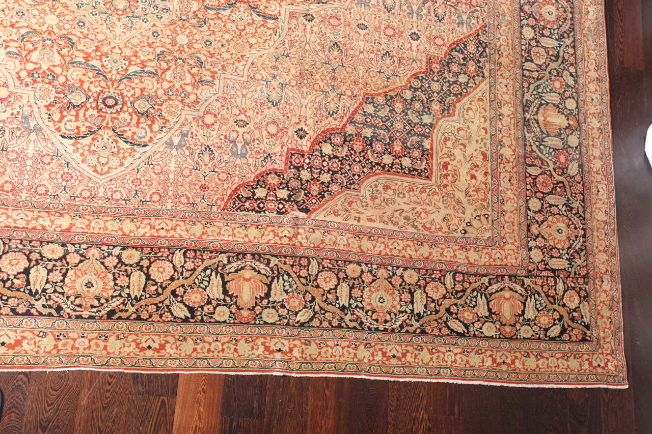 19th Century Antique 1880s Haji Jalili Persian Rug, Butterfly Medallion, 12' x 17' For Sale