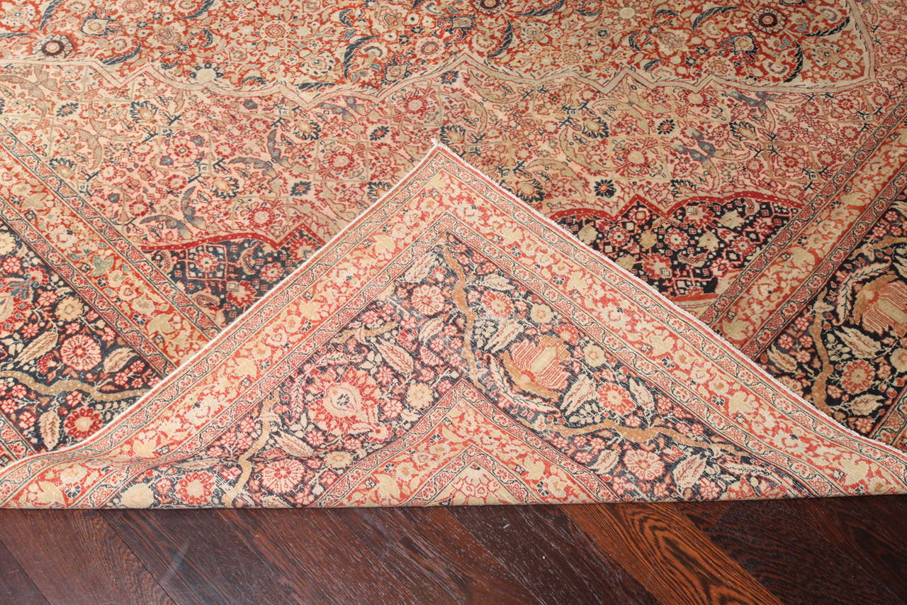 Antique 1880s Haji Jalili Persian Rug, Butterfly Medallion, 12' x 17' For Sale 5