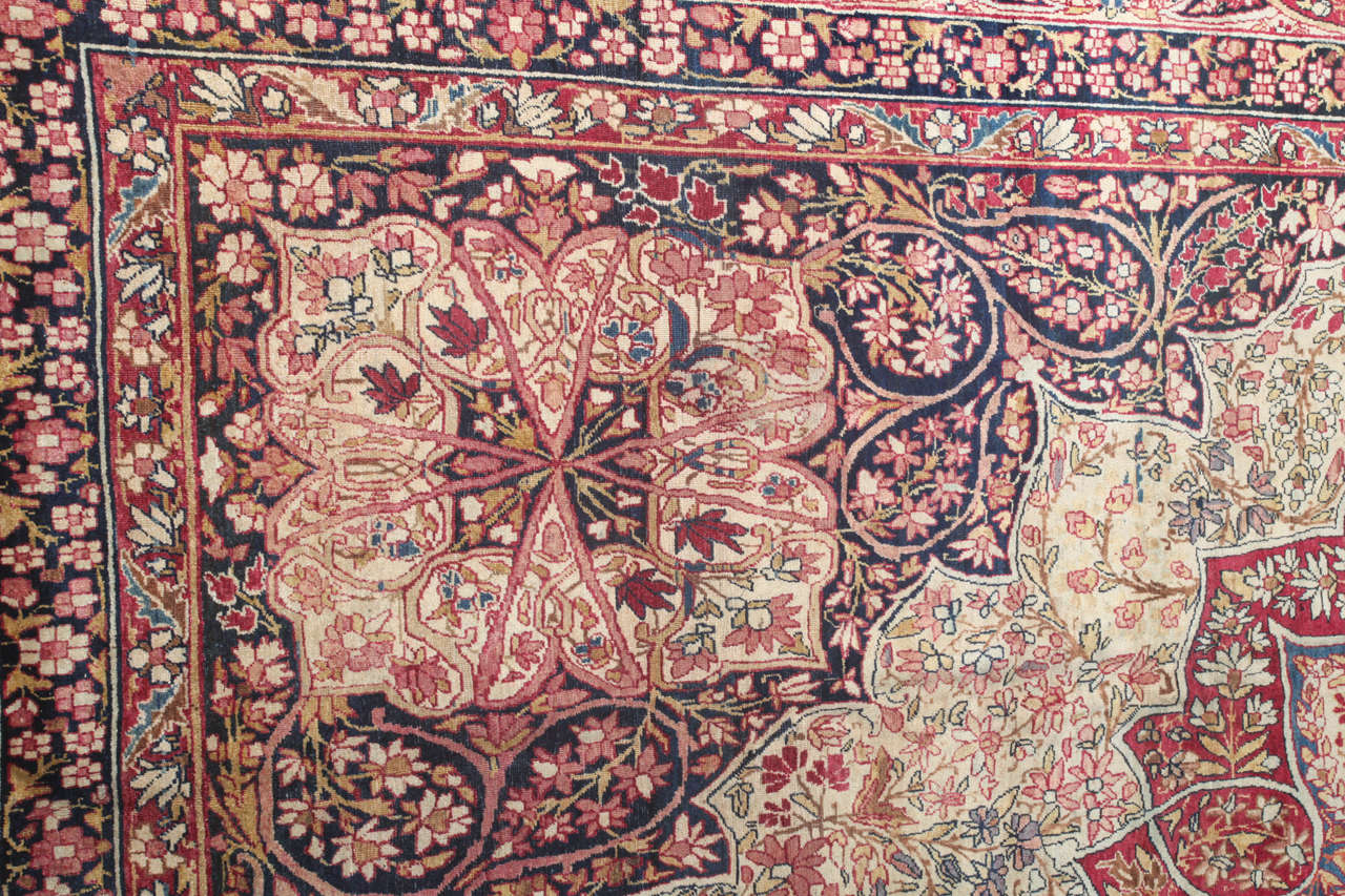 Vegetable Dyed Antique 1880s Persian Mahan Kermanshah Rug, 11' x 17' For Sale