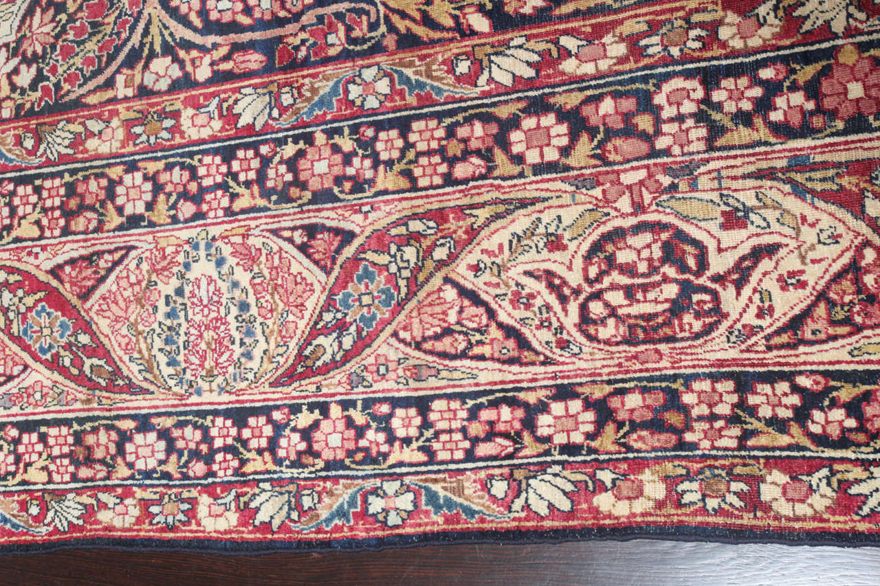 Antique 1880s Persian Mahan Kermanshah Rug, Blue, Green, Pink, Cream, 11' x 17' For Sale 1