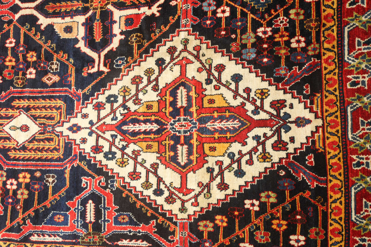 Wool Antique 1890s Persian Bakhtiari Zelesultan Rug by Master Weaver Ardal, Oversized For Sale