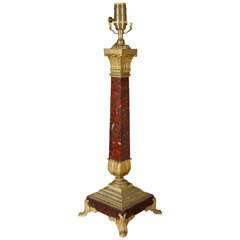 French style of Louis XVI Rouge Marble Candlestick Lamp