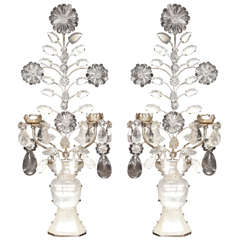 Pair of Double-Light Rock Crystal Quartz and Silvered Bronze Wall Sconces 8