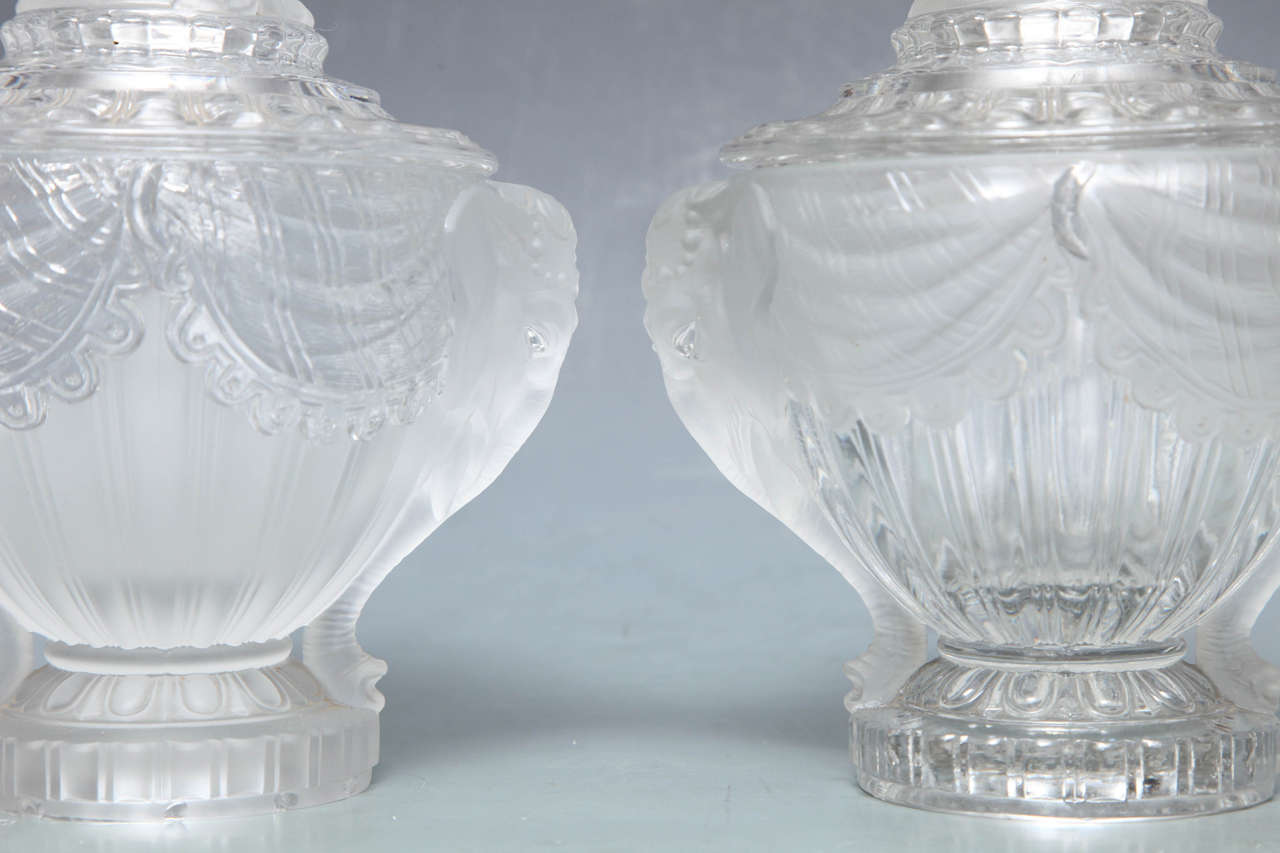 French Pair of Signed Orientalist Baccarat Candy Covered Compotes with Elephant Handles For Sale
