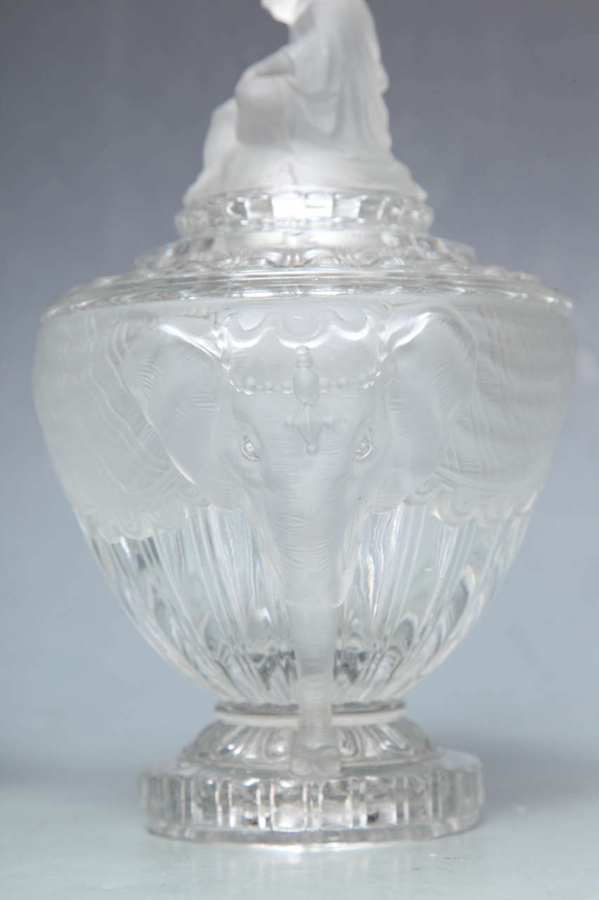 Crystal Pair of Signed Orientalist Baccarat Candy Covered Compotes with Elephant Handles For Sale