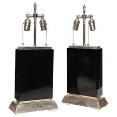 Pair of Black Obsidian and White Gold Lamps
