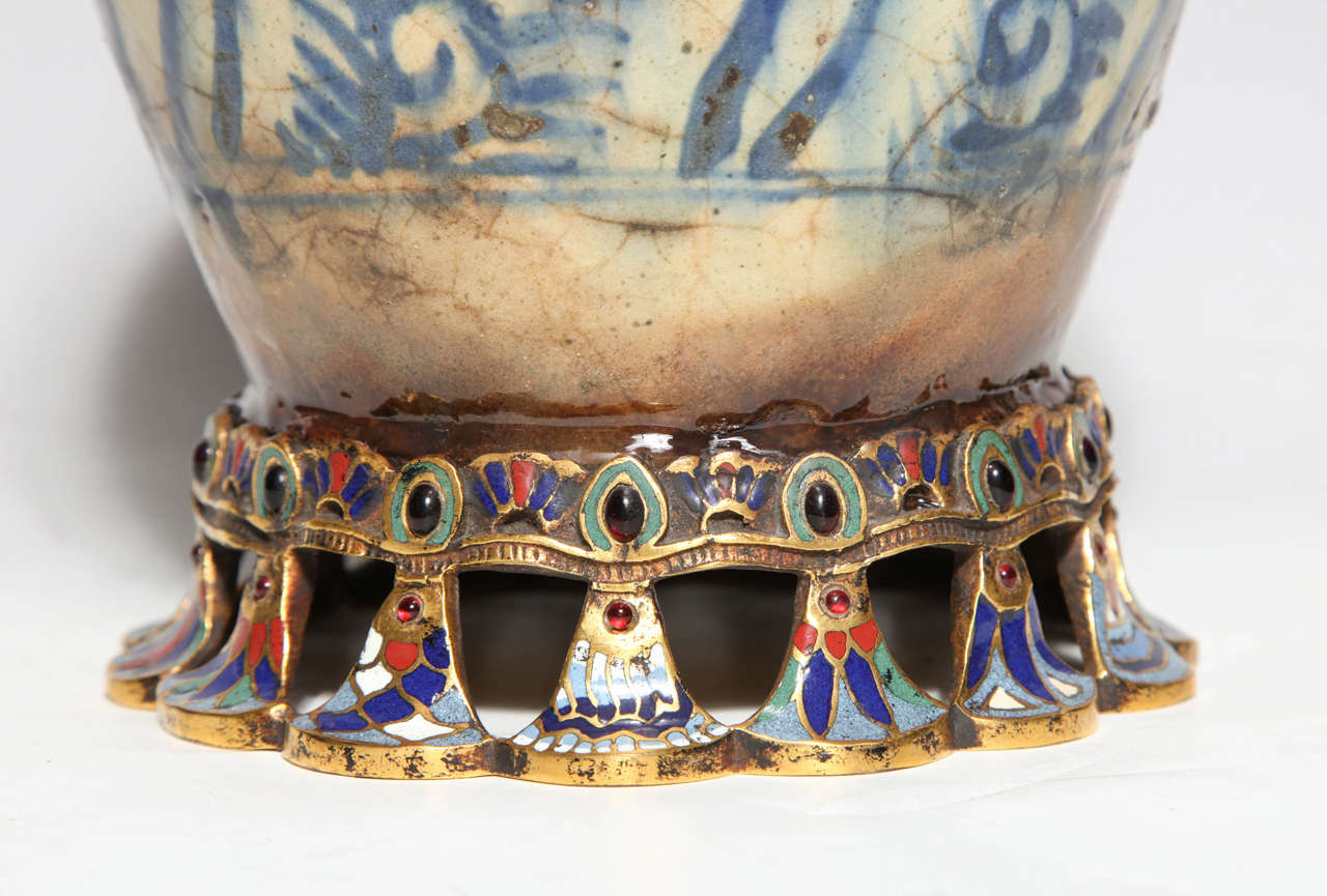 American A Chinese/Korean porcelain, ormolu, enamel and jewel mounted lamp E. F. Caldwell