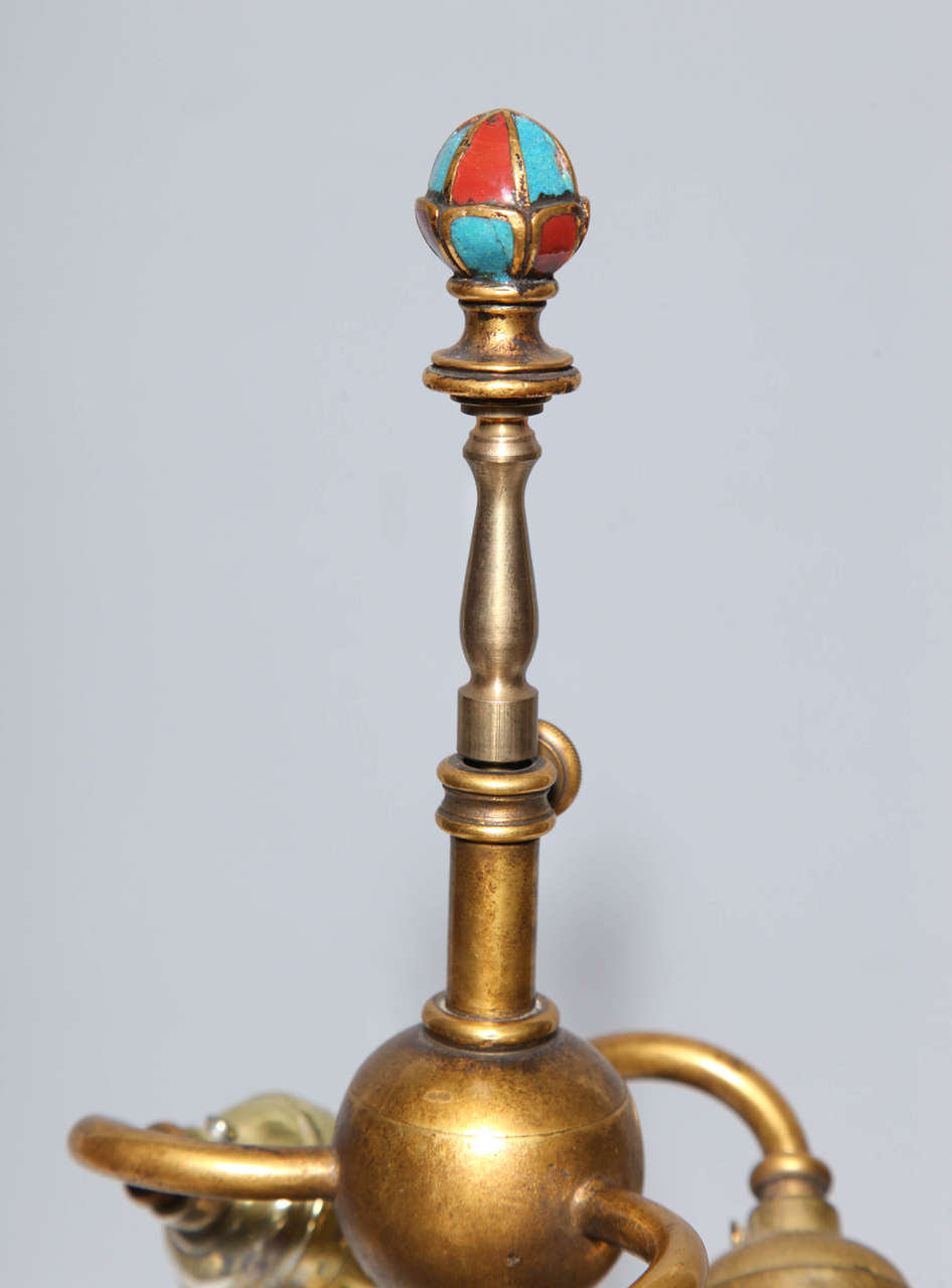 Enamel A Chinese/Korean porcelain, ormolu, enamel and jewel mounted lamp E. F. Caldwell